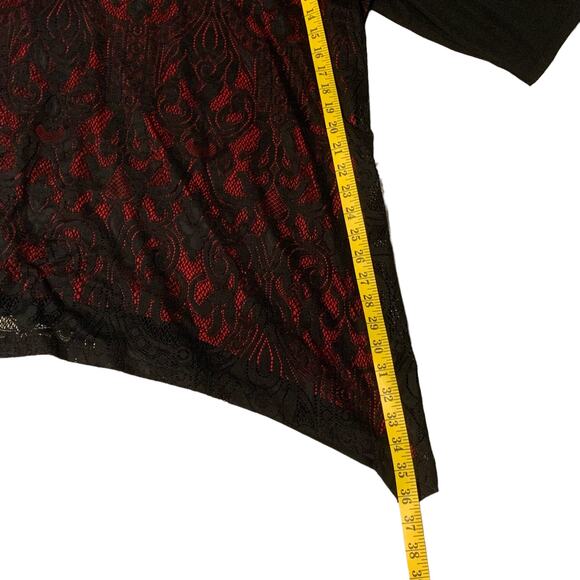 Black Lace Over Red Tunic Stretch Goth Witchy Catherines Top 3X 26/28W Romantic - Picture 5 of 7